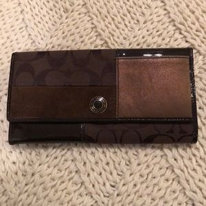 Coach brown  suede and leather long wallet